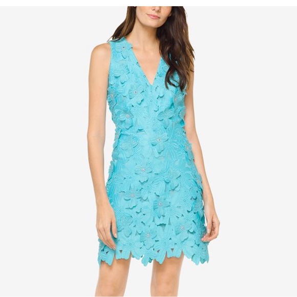 Michael Kors Floral Applique Lace Dress in turquoise - Picture 2 of 3